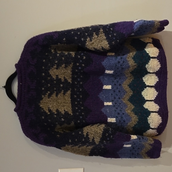 Cozy Purple and Gray Sweater 100% Wool Size M - Picture 4 of 4